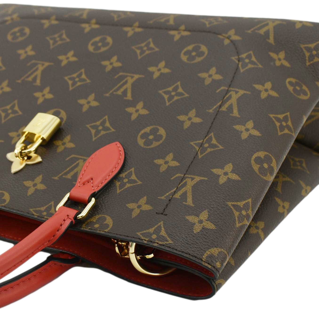 LOUIS VUITTON Flower Monogram Canvas Tote Shoulder Bag Cerise