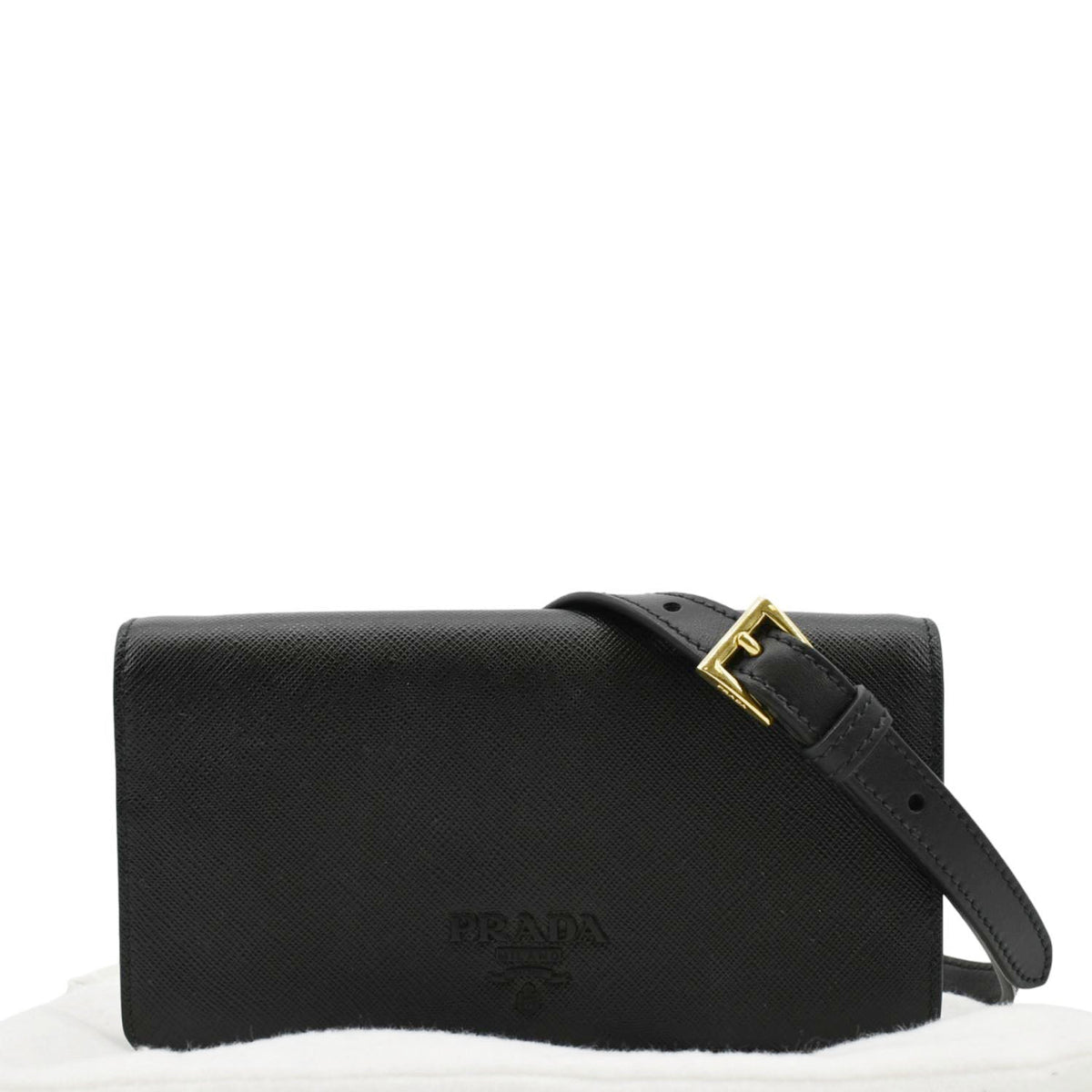 PRADA Saffiano Leather Crossbody Wallet Black