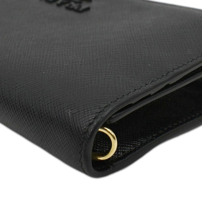 PRADA Saffiano Leather Crossbody Wallet Black