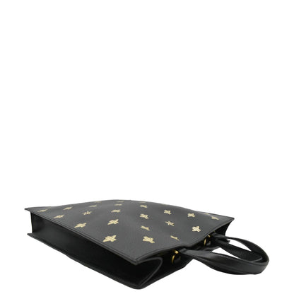 GUCCI Bee Star Grained Calfskin Leather Vertical Tote Black 495444