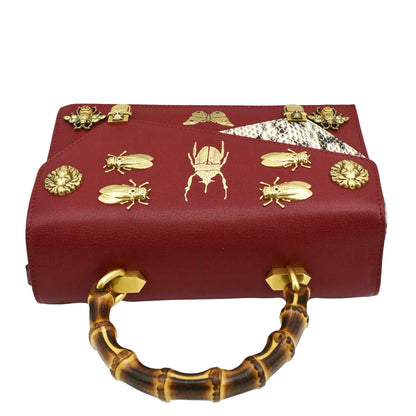 GUCCI Ottilia Leather Top Handle Shoulder Bag Red 488715