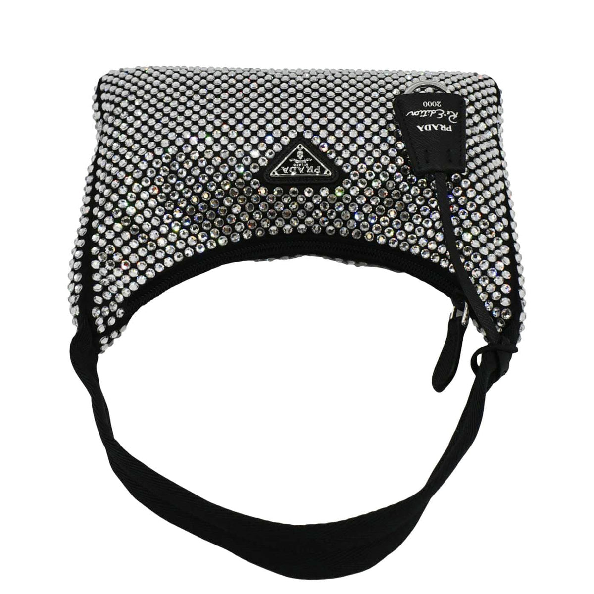 PRADA Mini Re-Edition 2000 Crystal Embellished Satin Tote Bag Black
