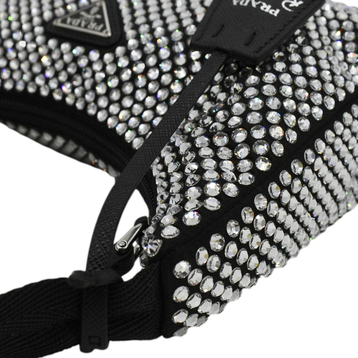 PRADA Mini Re-Edition 2000 Crystal Embellished Satin Tote Bag Black