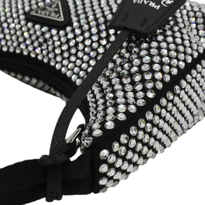 PRADA Mini Re-Edition 2000 Crystal Embellished Satin Tote Bag Black