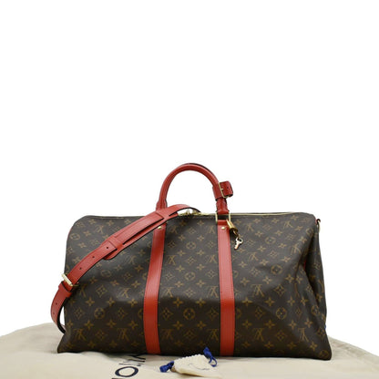 LOUIS VUITTON Keepall 55 Bandouliere Monogram Canvas Travel Bag Red
