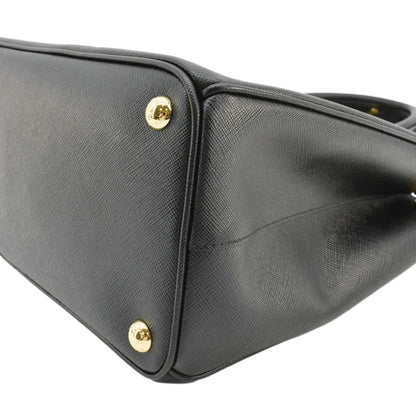 PRADA Galleria Double Zip Saffiano Leather Top Handle Tote Bag Black