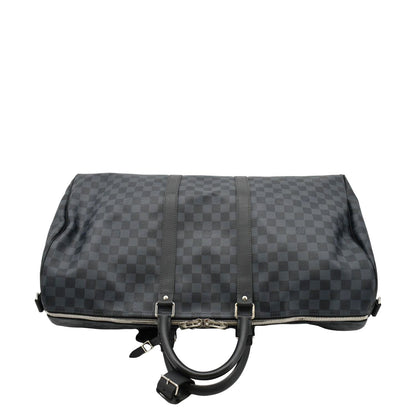 LOUIS VUITTON Keepall 55 Bandouliere Damier Cobalt Travel Bag Black