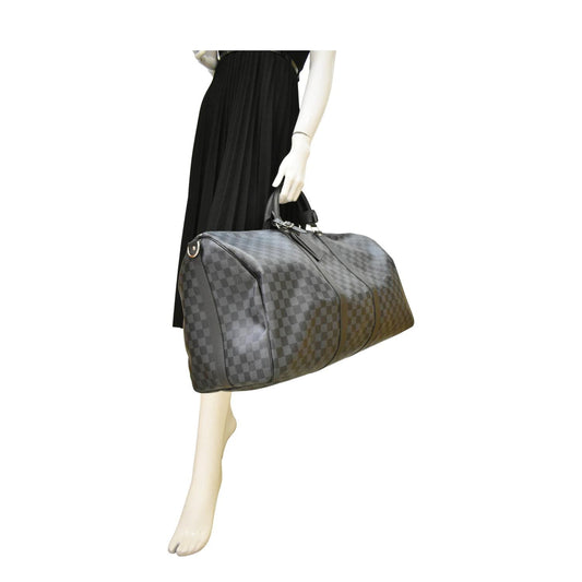 LOUIS VUITTON Keepall 55 Bandouliere Damier Cobalt Travel Bag Black