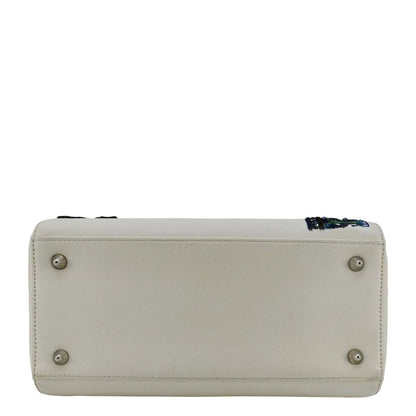 CHRISTIAN DIOR Lady Dior Patch Embellished Leather Tote Bag White