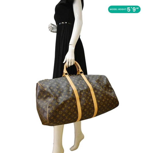 LOUIS VUITTON Keepall 55  Monogram Canvas Travel Bag Brown