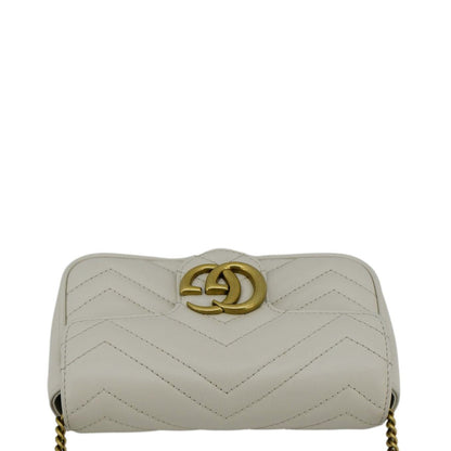 GUCCI GG Marmont Super Mini  Matelasse Leather Crossbody Bag White 476433