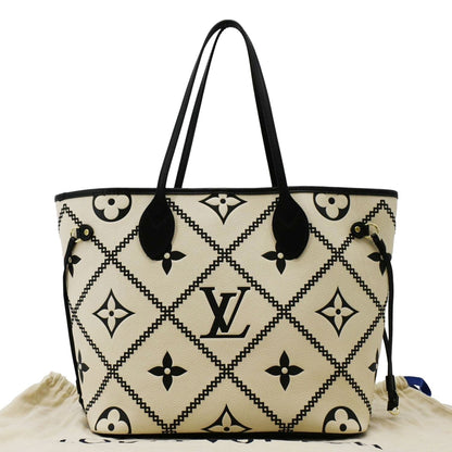 LOUIS VUITTON Broderies Neverfull MM Giant Empreinte Monogram Tote Bag Cream