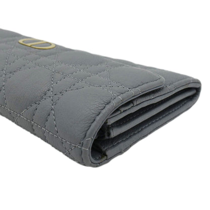 CHRISTIAN DIOR Caro Orchid Cannage Calfskin leather Long Wallet Gray