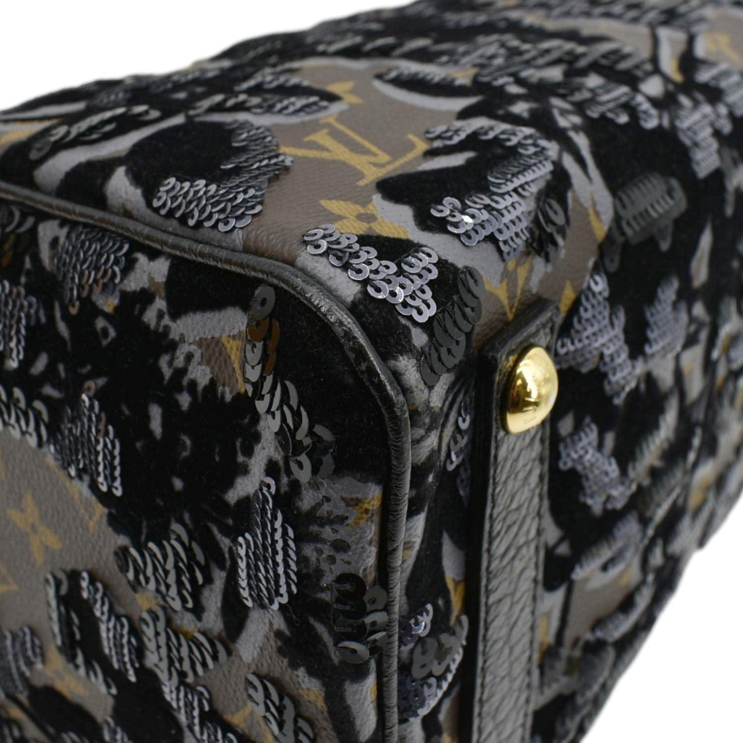 LOUIS VUITTON Speedy 30 Fleur De Jais Monogram Sequins Satchel Bag Black