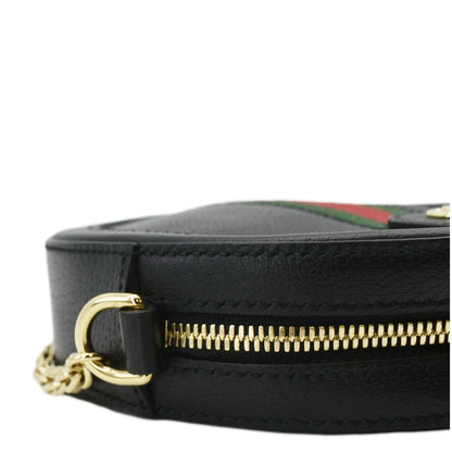 GUCCI Ophidia Mini GG Round Web Leather Crossbody Bag Black 550618