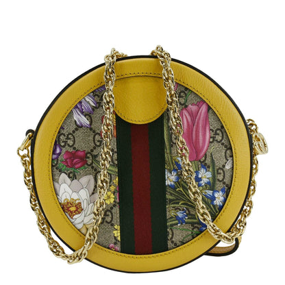 GUCCI Ophidia Mini Flora GG Round Supreme Monogram Web Crossbody Bag Yellow 550618