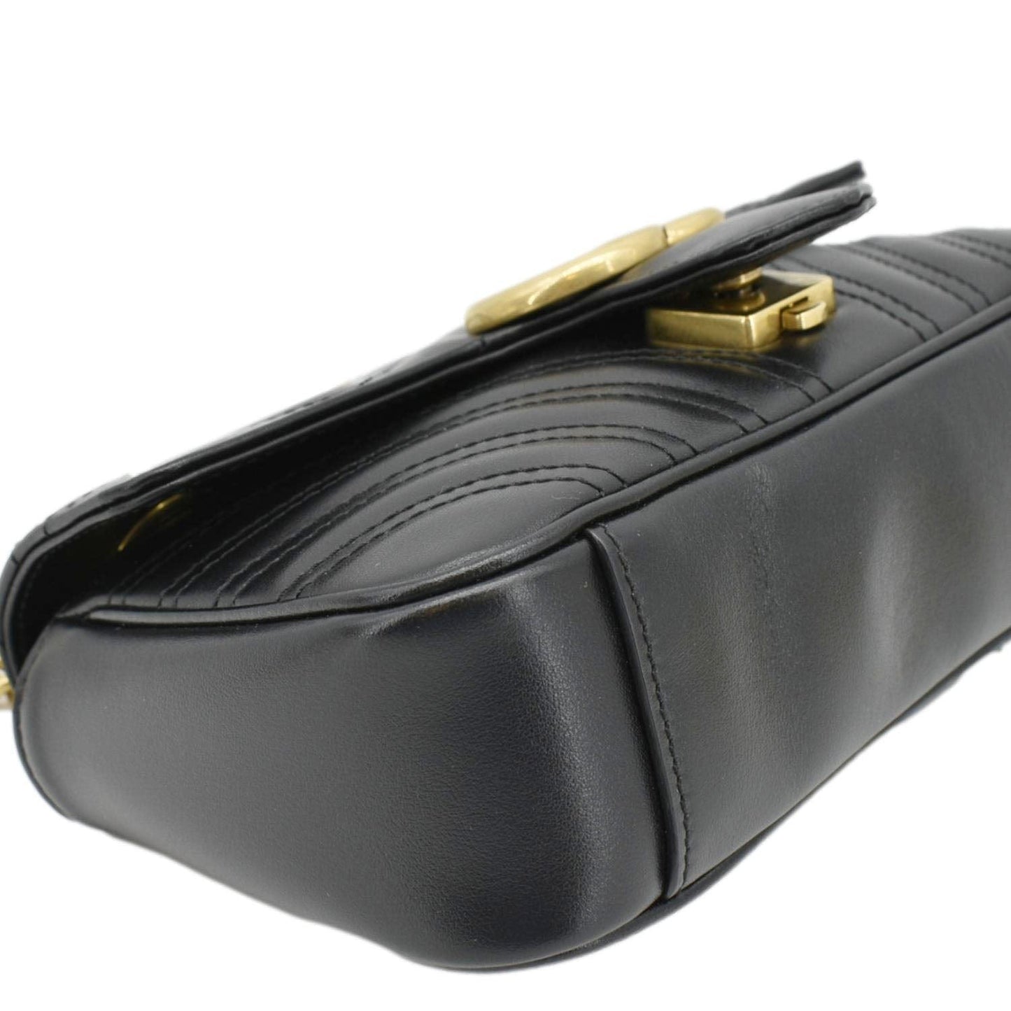 GUCCI GG Marmont Mini Leather Shoulder Bag Black 446744
