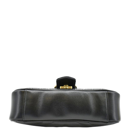 GUCCI GG Marmont Mini Leather Shoulder Bag Black 446744