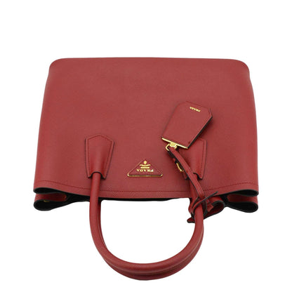 PRADA Double Handle Medium Saffiano Leather Tote Shoulder Bag Red