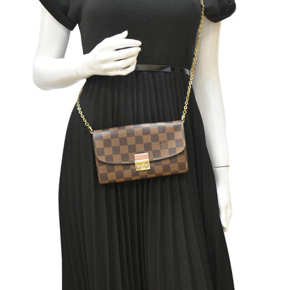 LOUIS VUITTON Croisette Damier Ebene Crossbody Chain Wallet Brown