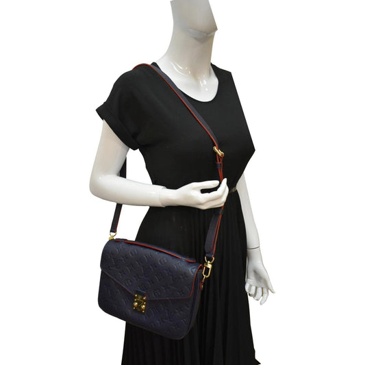 LOUIS VUITTON Metis Pochette Empreinte Leather Crossbody Bag Navy Blue
