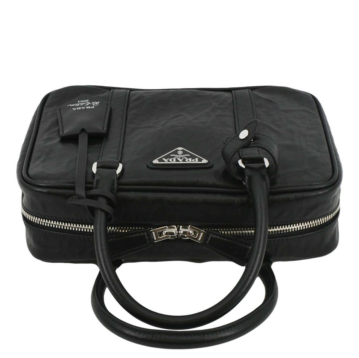 PRADA Re-edition 2001 Medium Antique Nappa Leather Shoulder Bag Black