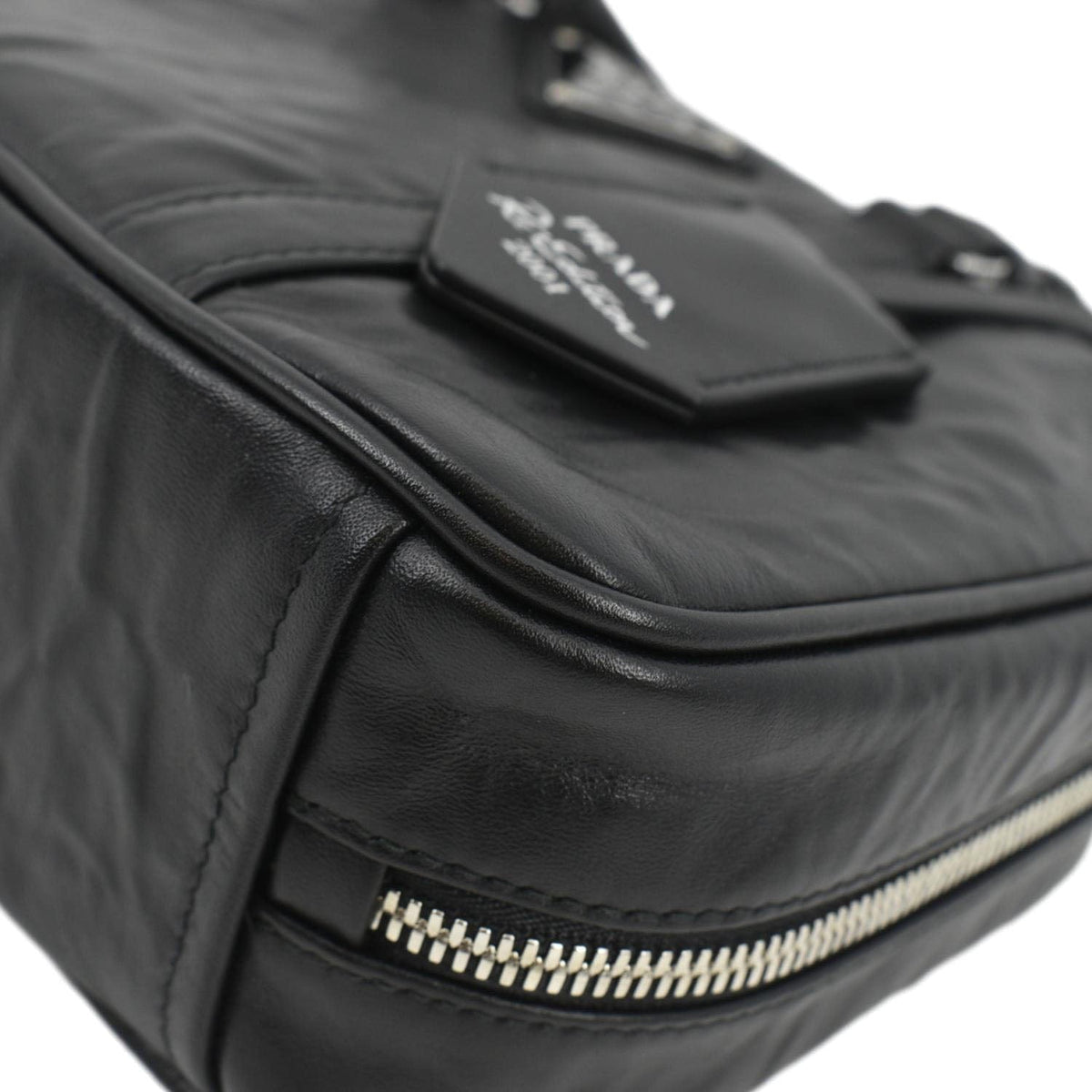 PRADA Re-edition 2001 Medium Antique Nappa Leather Shoulder Bag Black