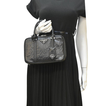 PRADA Re-edition 2001 Medium Antique Nappa Leather Shoulder Bag Black