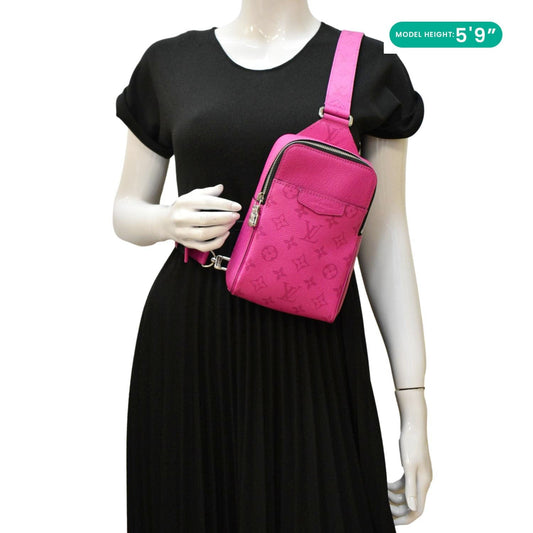 LOUIS VUITTON Outdoor Slingbag Monogram Taigarama Leather Crossbody Bag Fuchsia