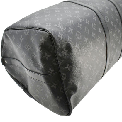 LOUIS VUITTON Keepall 55 Bandouliere Monogram Eclipse Travel Bag Black