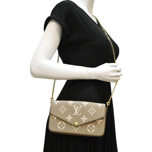 LOUIS VUITTON Felicie Pochette Monogram Empreinte Crossbody Bag Tourterelle/Creme