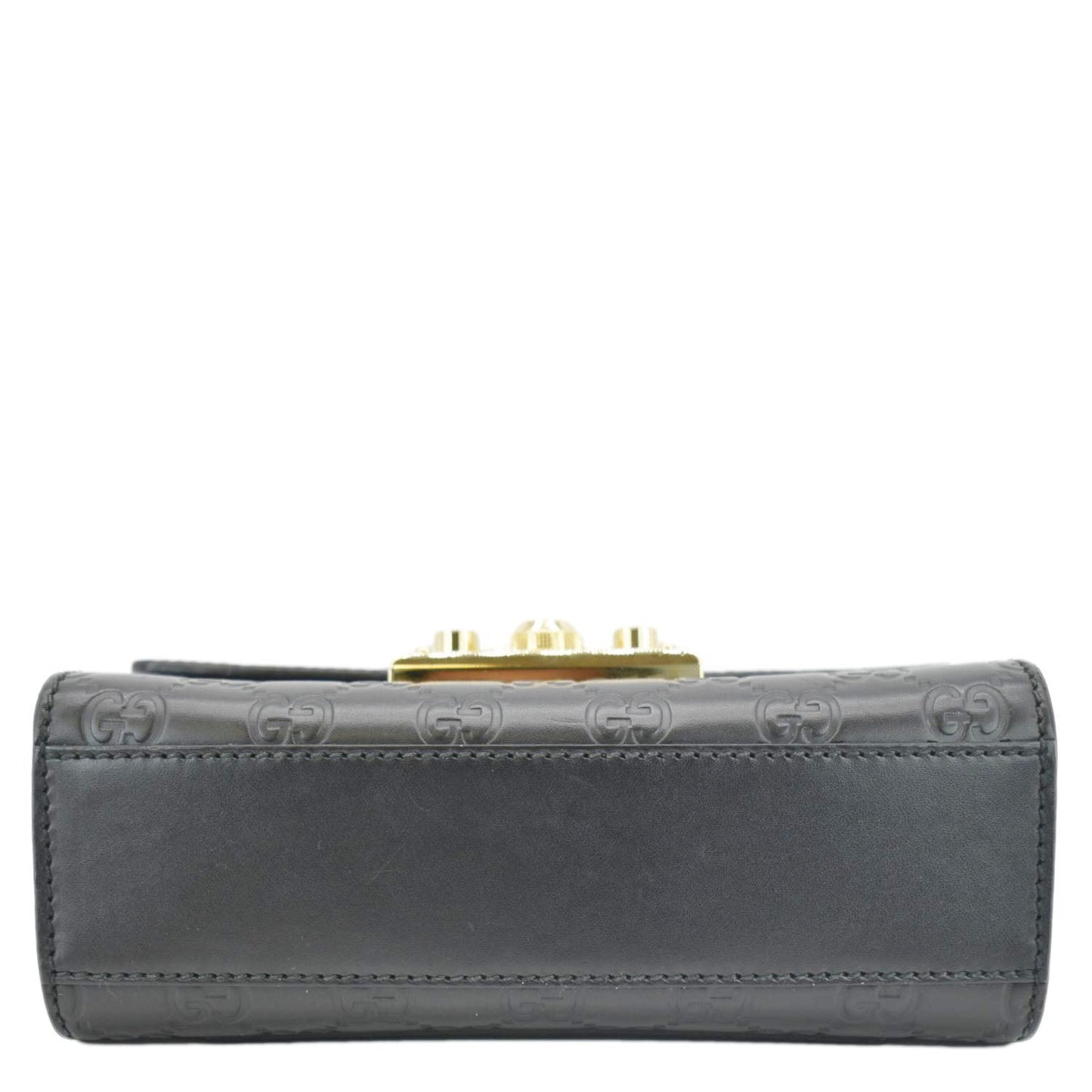 GUCCI Signature Padlock Leather Top Handle Shoulder Bag Black 409487