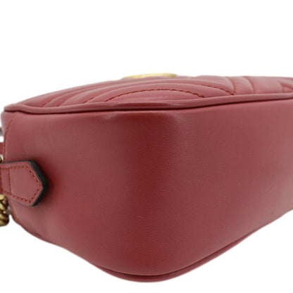 GUCCI GG Marmont Small Matelasse Chevron Leather Crossbody Camera Bag Red 447632