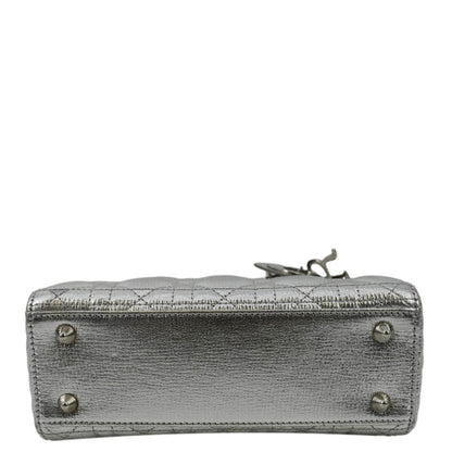 CHRISTIAN DIOR Lady Dior Lambskin Leather Shoulder Bag Metallic Silver