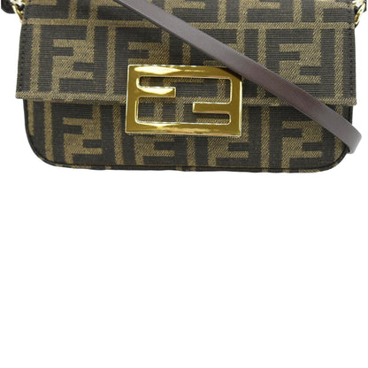 FENDI Baguette Mini Zucca Canvas Shoulder Bag Brown