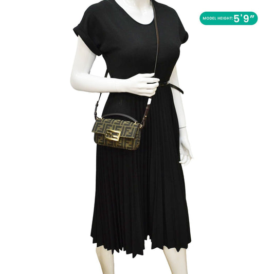FENDI Baguette Mini Zucca Canvas Shoulder Bag Brown