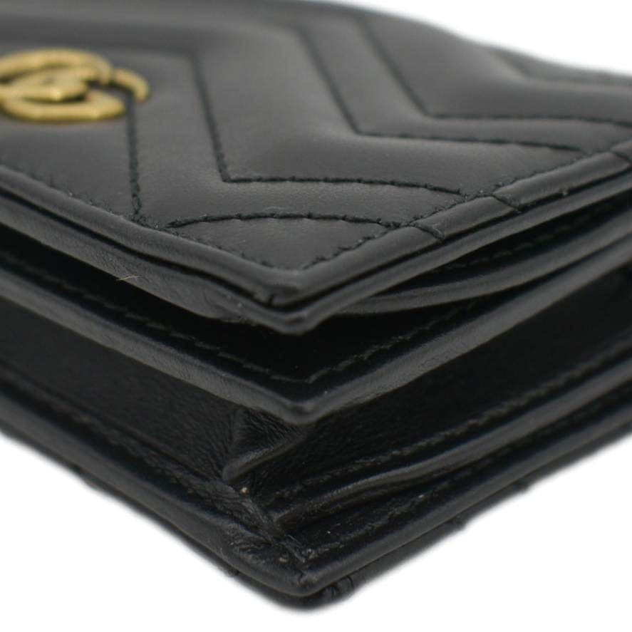 Gucci Marmont GG Matelasse Leather Card Case Wallet Black 466492