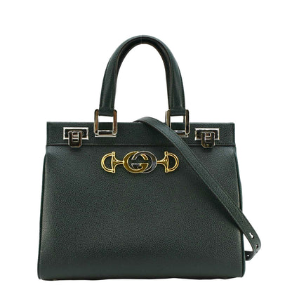 GUCCI Zumi Small Leather Top Handle Shoulder Bag Green