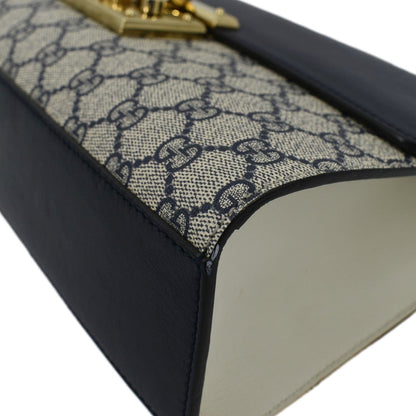 GUCCI Padlock GG Supreme Canvas Shoulder Bag Navy Blue 409486