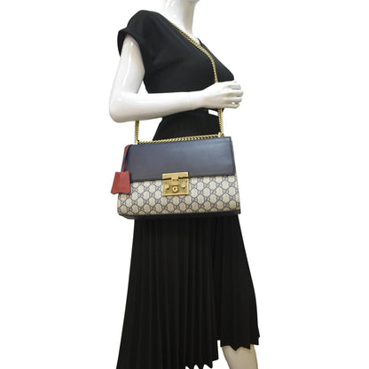 GUCCI Padlock GG Supreme Canvas Shoulder Bag Navy Blue 409486
