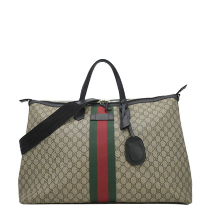 GUCCI Large Zippered GG Supreme Canvas Web Duffle Bag Beige 353406
