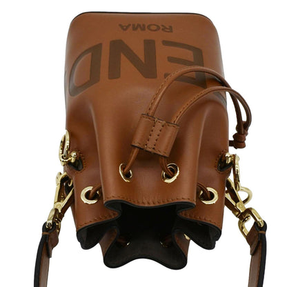 FENDI Mon Tresor Leather Bucket Hobo Bag Brown