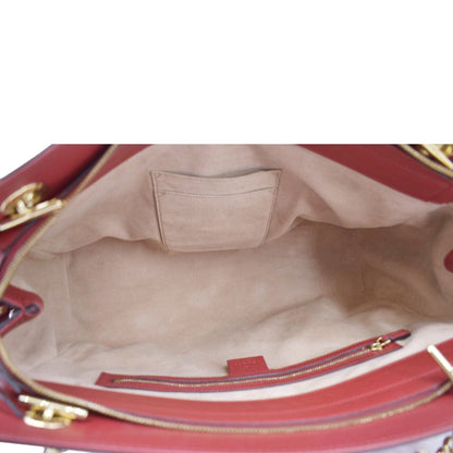 GUCCI Large Soft Signature Leather Chain Shoulder Tote Bag Red 453771