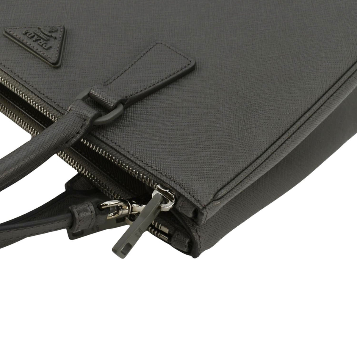 PRADA Galleria Double-Zip Medium Saffiano Leather Tote Bag Gray