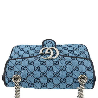 GUCCI GG Marmont Small Matelasse Canvas Shoulder Bag Blue 443497