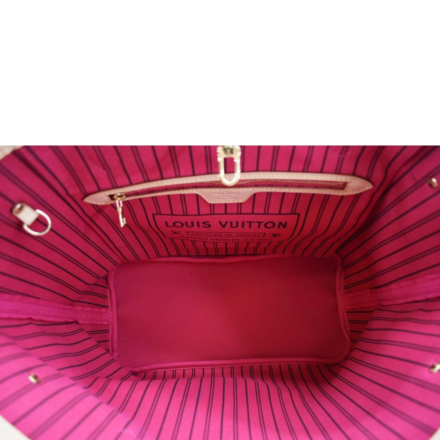 LOUIS VUITTON Neverfull MM Bay Chain Monogram Canvas Tote Bag Fuchsia
