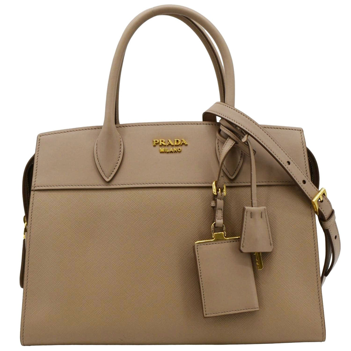 PRADA Esplanade Medium Saffiano Leather Shoulder Bag Beige