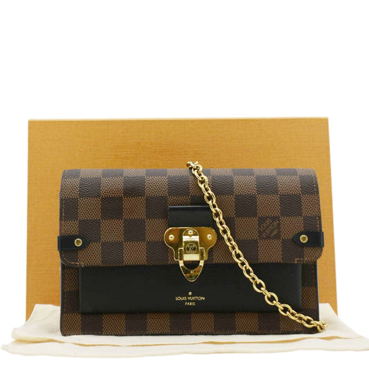 LOUIS VUITTON Vavin PM Damier Ebene Chain Crossbody Bag Black