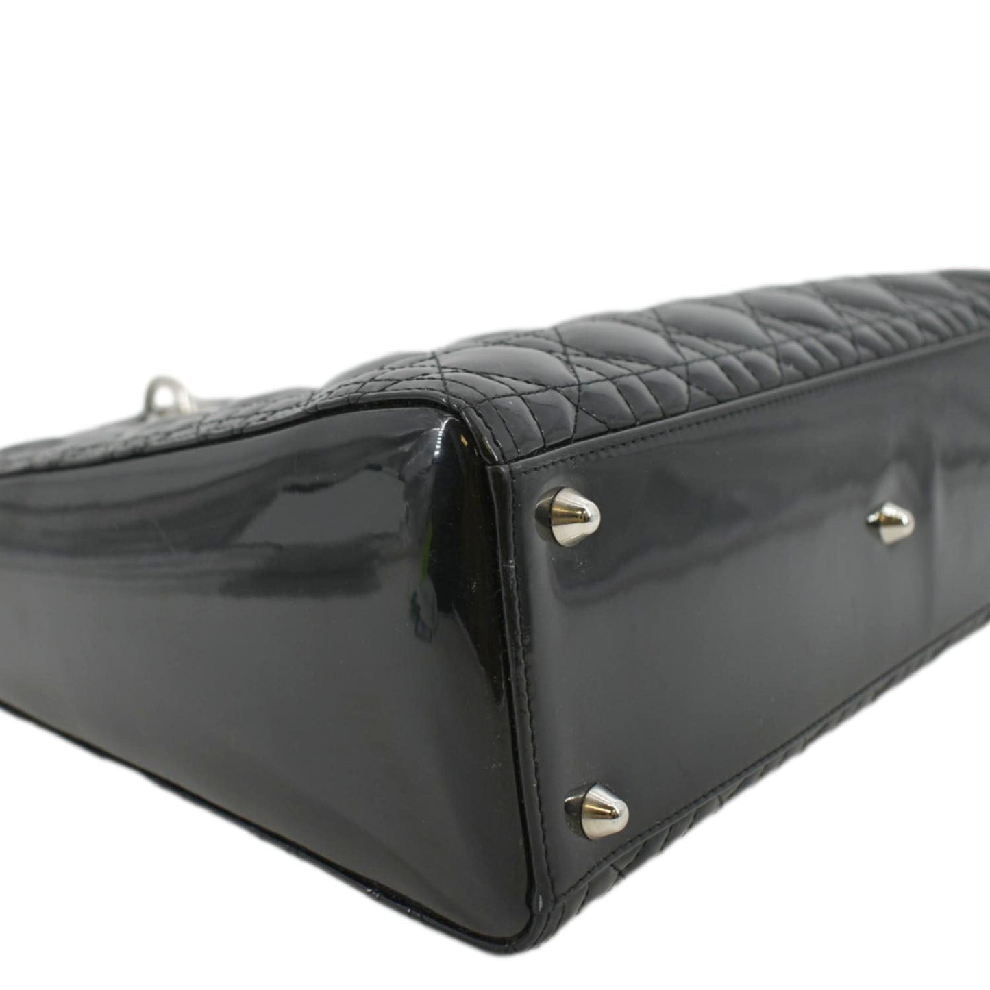 CHRISTIAN DIOR Lady Dior Large Quilted Patent Leather Shoulder Bag Black