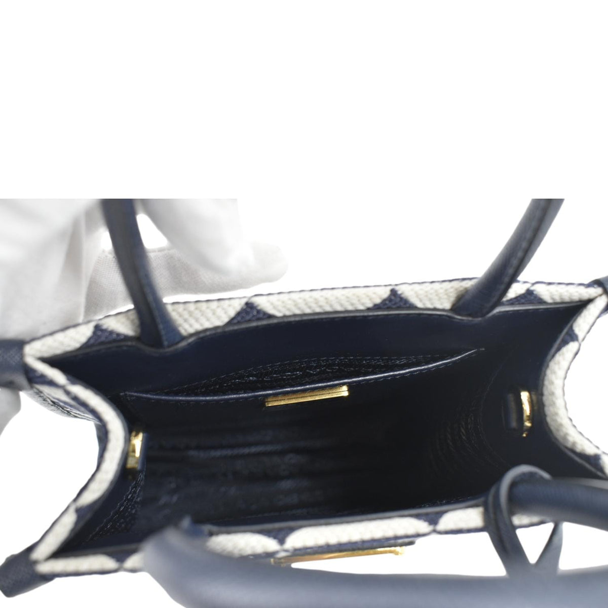 PRADA Triangolo Mini Jacquard Symbole Tote Crossbody Bag Navy Blue
